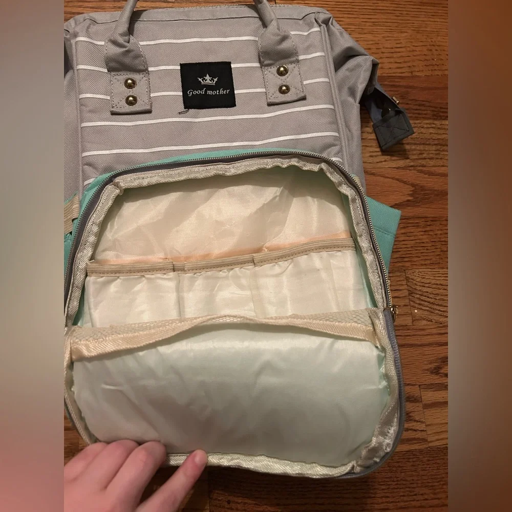 Good Mother Blue & Grey Maternity Use Diaper Bag/Backpack W/ Stripe Accents